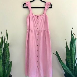 Pink button up flutter sleeve dress